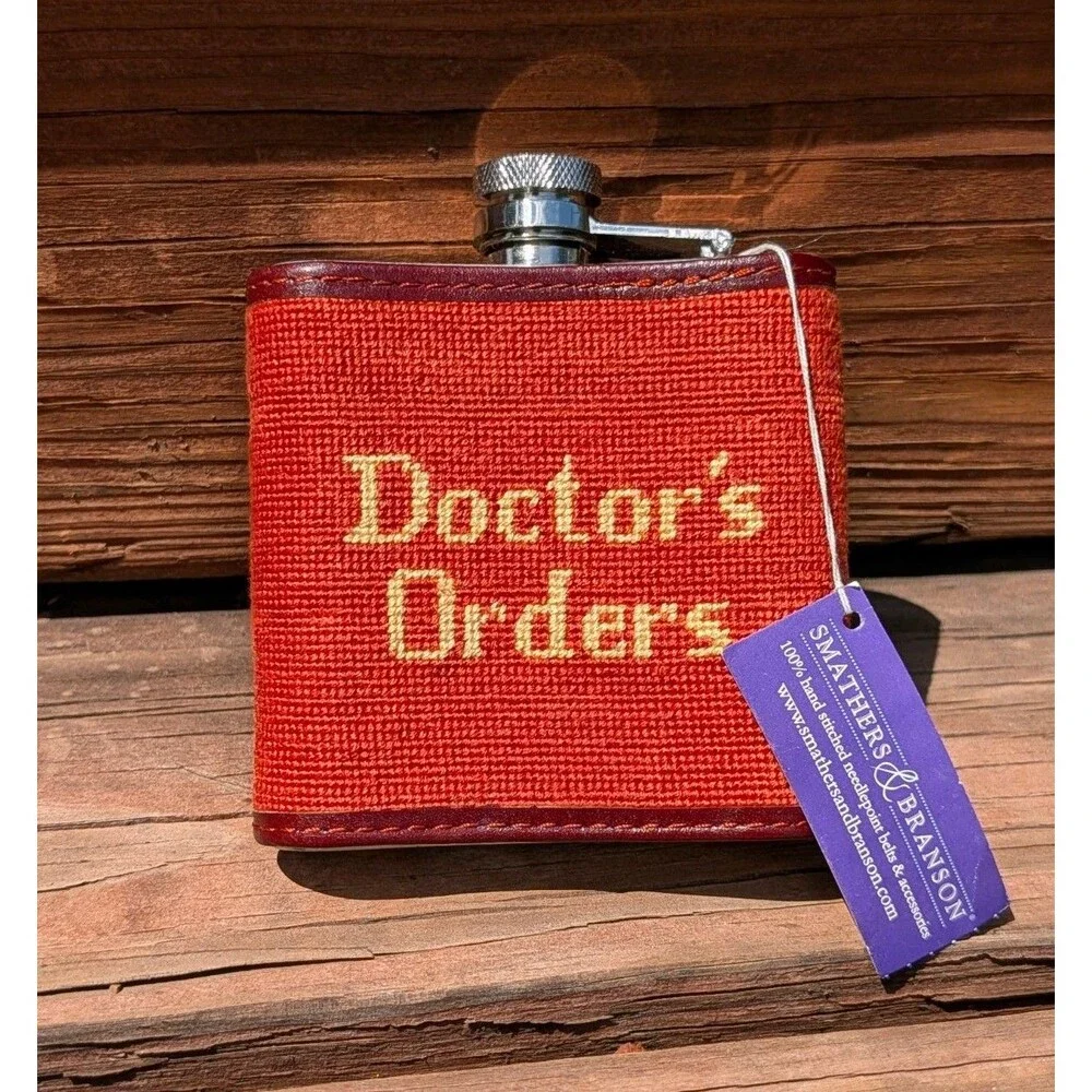 Doctor's Orders Needlepoint Flask Burnt Orange Smathers & Branson NEW Gift Dad